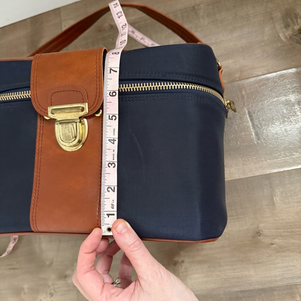 Vintage Sears Travel Train Case Bag Cosmetic Hard Case Wipeable Leather‎ Navy - Picture 12 of 16